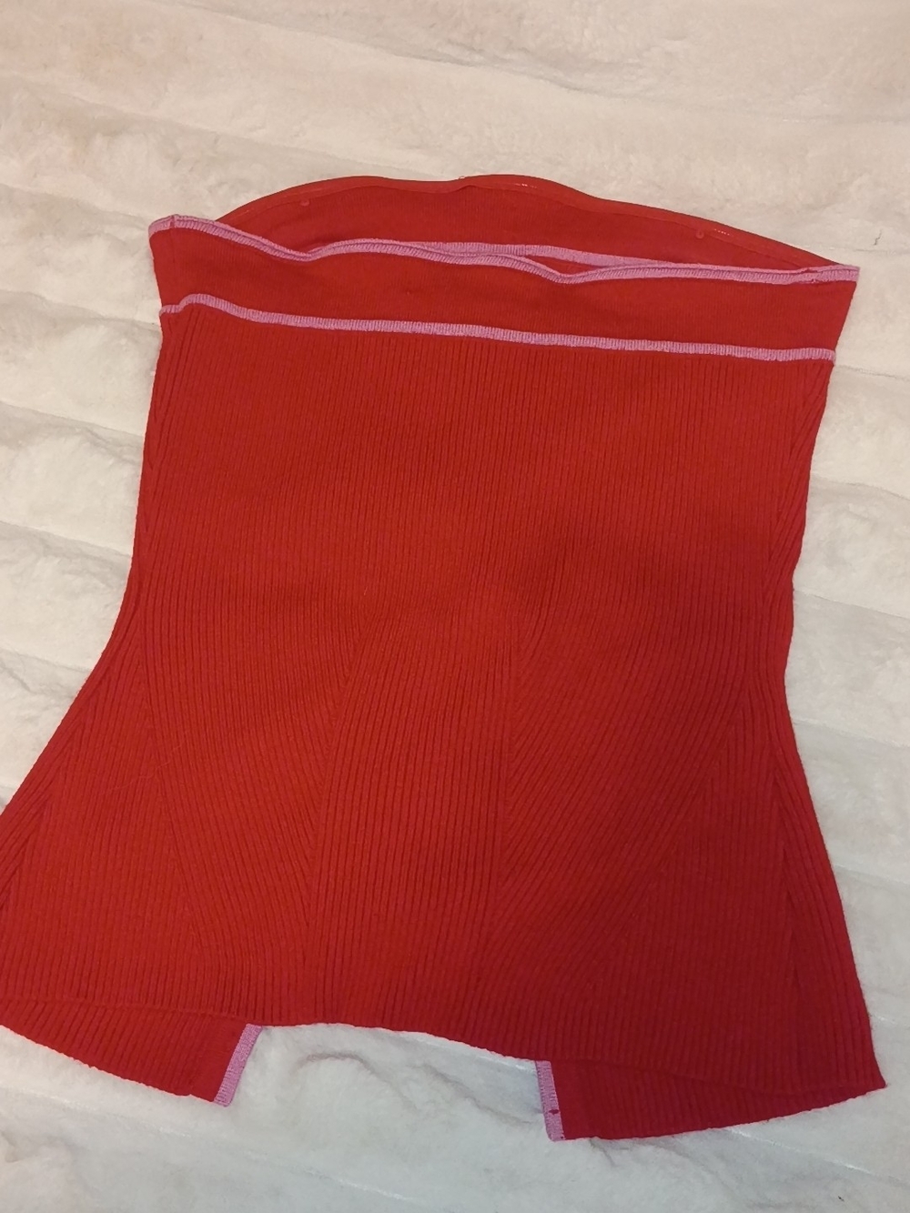 Red Strapless Ribbed Button-Front Top - Picture 5 of 5